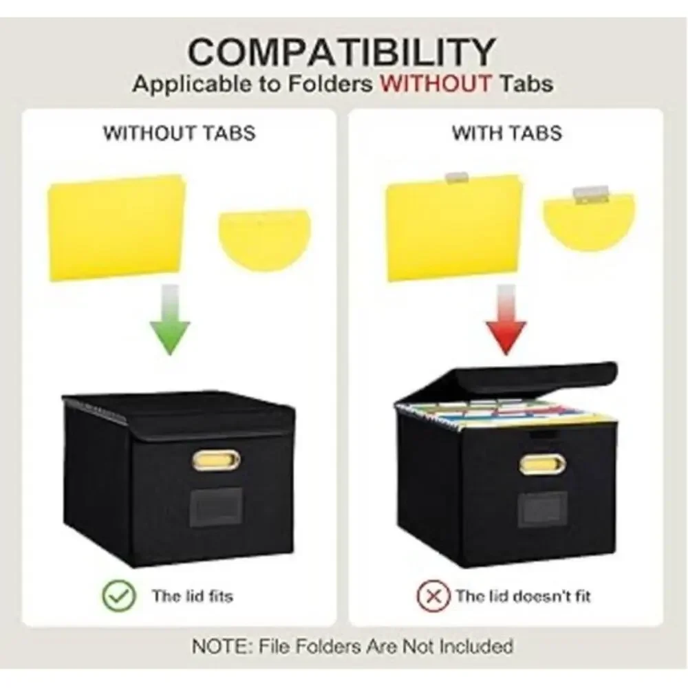 File Box Storage Hanging Organizer With Pocket Faux Leather Folder Lid New